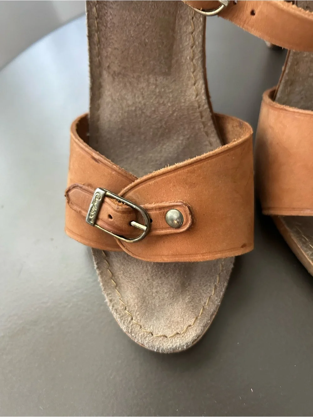 Vintage Candies Tan Leather High Heel Buckle Sandals